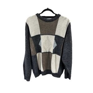 Vintage 90s 3DKnit Textured Sweater ITALY Crewneck Patchwork Style Wool Crosby L